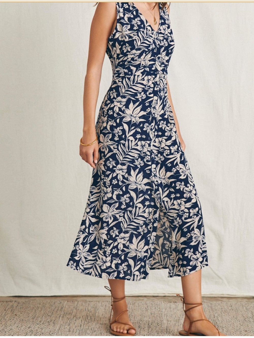 Faherty Siena Midi Navy Floral Dress Size Large NWT